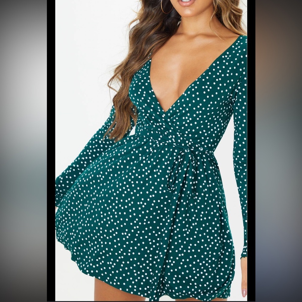 Pretty little thing green polkadot mini dress